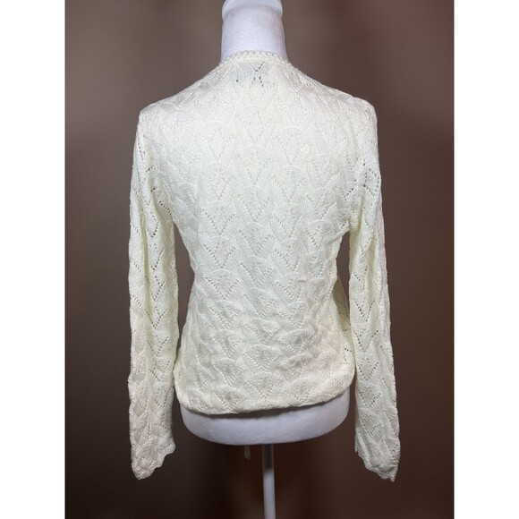 Vintage Billie Jo Women’s Sweater Lacy Knit Lightweight Ivory Medium - Picture 2 of 11